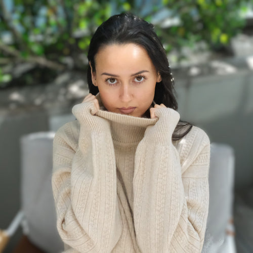 Oversized Cable Knit Cashmere Turtleneck Sweater