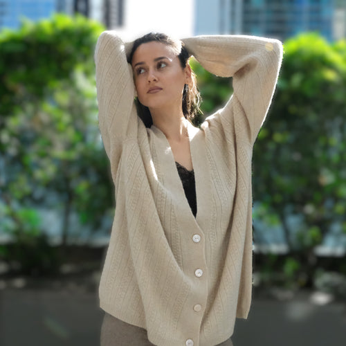 Cable Knit Cashmere Button Up Cardigan