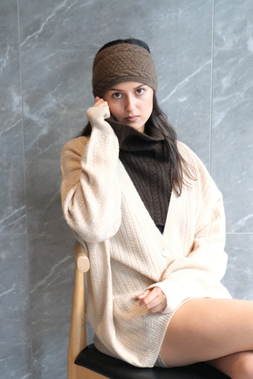 Cable Knit Cashmere Button Up Cardigan
